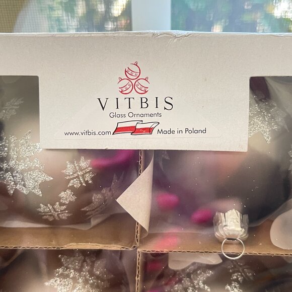 New Vitbis Ornaments Set of 6 Poland Glass Silver Snowflakes Christmas Tree - Picture 2 of 5